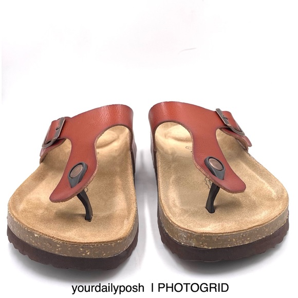 Faux brown leather Cushionaire t-strap suede and cork thong sandals 7.5M - Picture 5 of 12